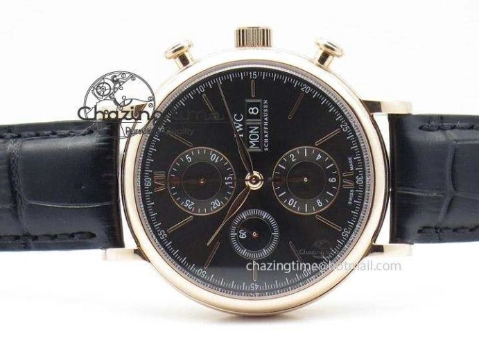 MIROTIME 0508 Portofino Chrono RG Black Dial on Black Leather Strap A HighPerformance 7389